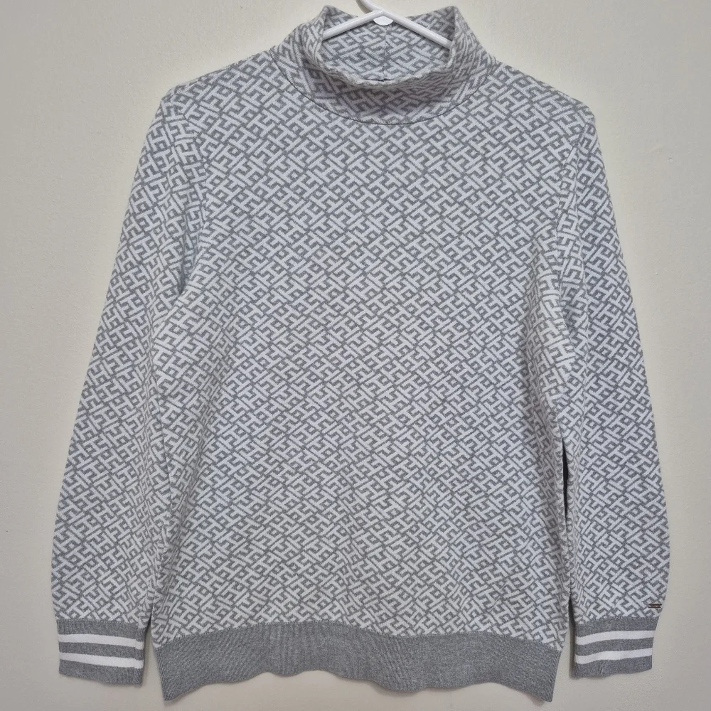 Tommy Hilfiger Womens Preppy Grey Monogram Mock Neck Sweater – Size Large - Picture 2 of 6